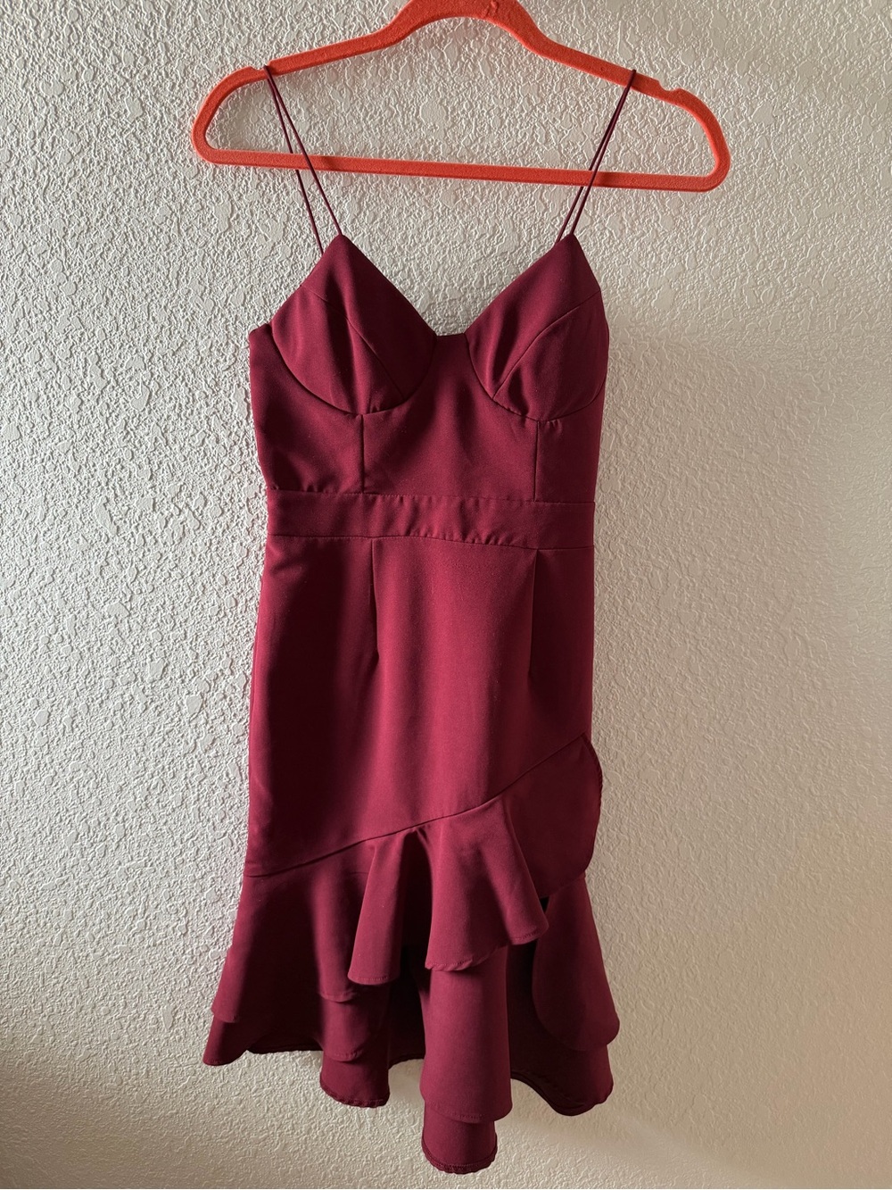 Sleeveless Burgundy Ruffle Hem Dress